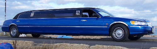 Chauffeur stretch blue Lincoln limo hire in London