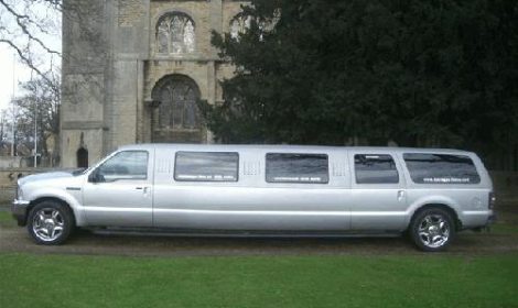 Chauffeur stretched white Jeep Expedition limousine hire in UK
